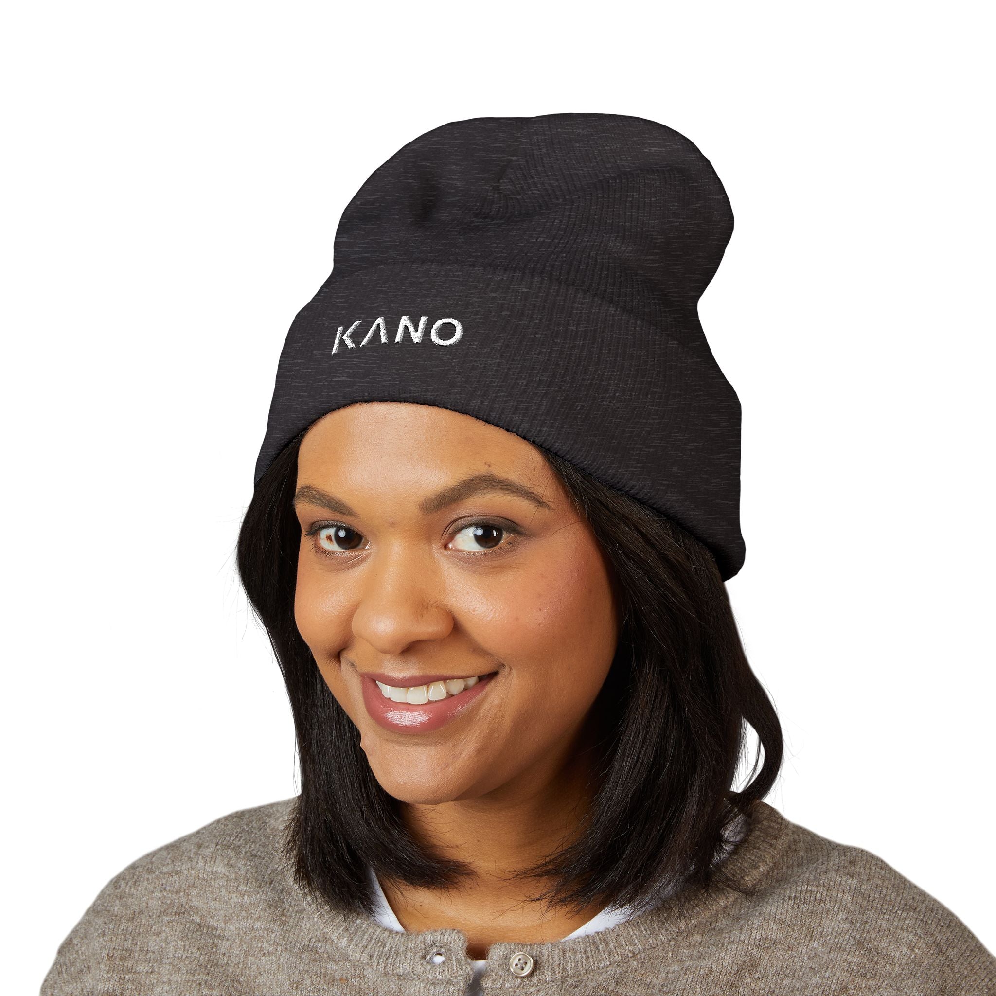Embroidered KANO Classic Cuffed Beanie — Retro Neon Logo Knit Hat