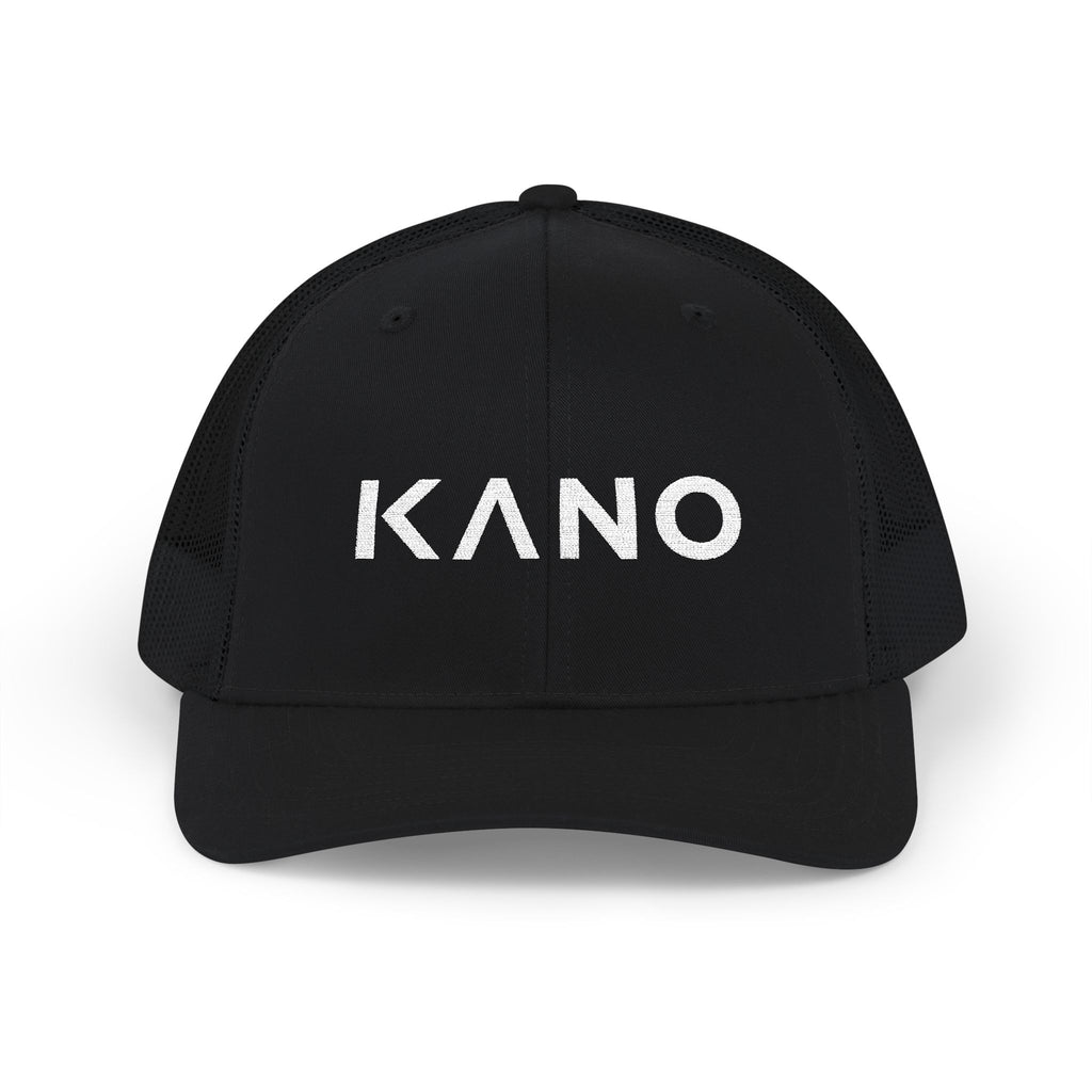 KANO Embroidered Trucker Cap — Black & White Snapback Mesh Hat