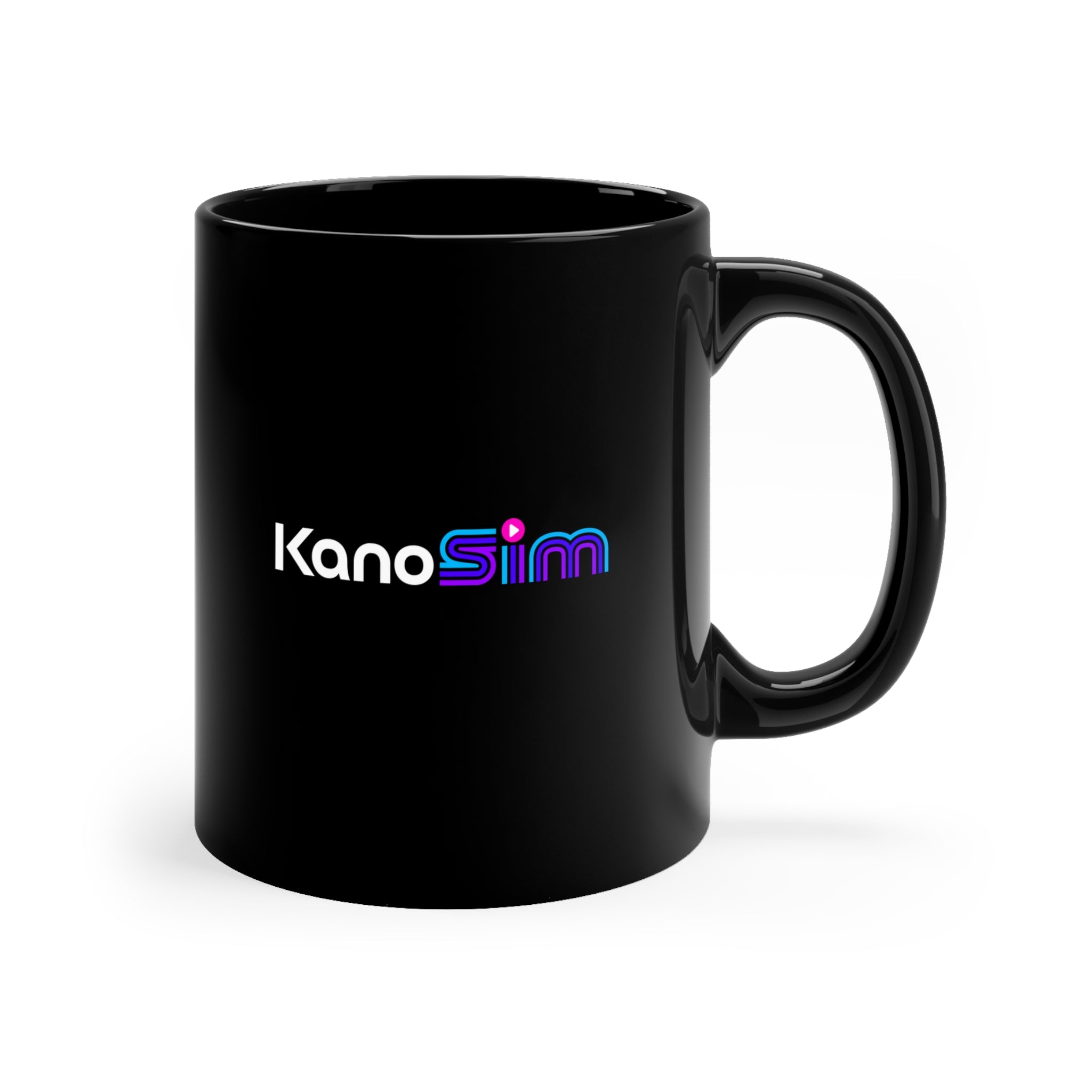 Black 11oz Coffee Mug — 'KanoSim' Retro Neon Logo
