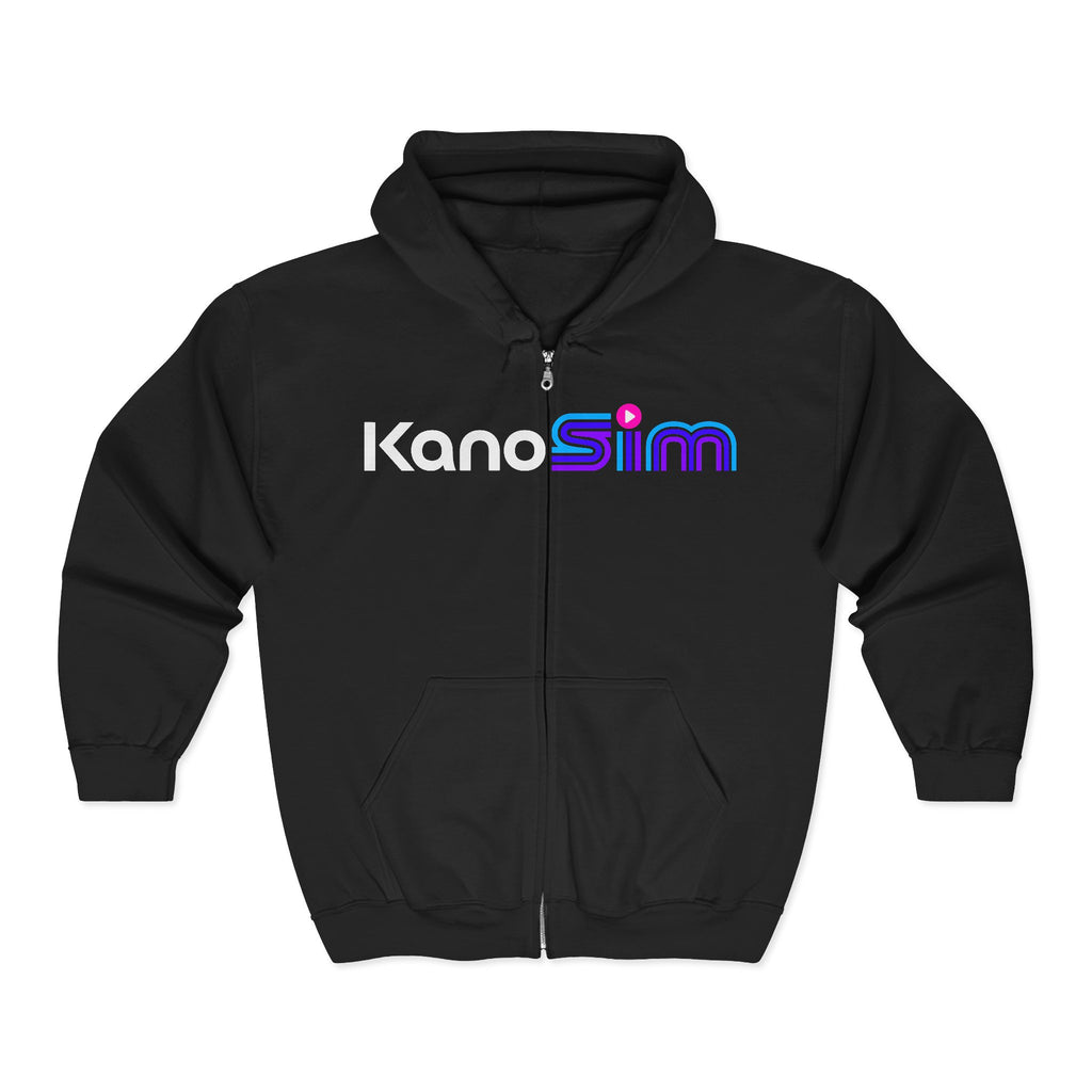 KanoSim Logo Zip Hoodie — Retro Neon Gamer Full-Zip Sweatshirt