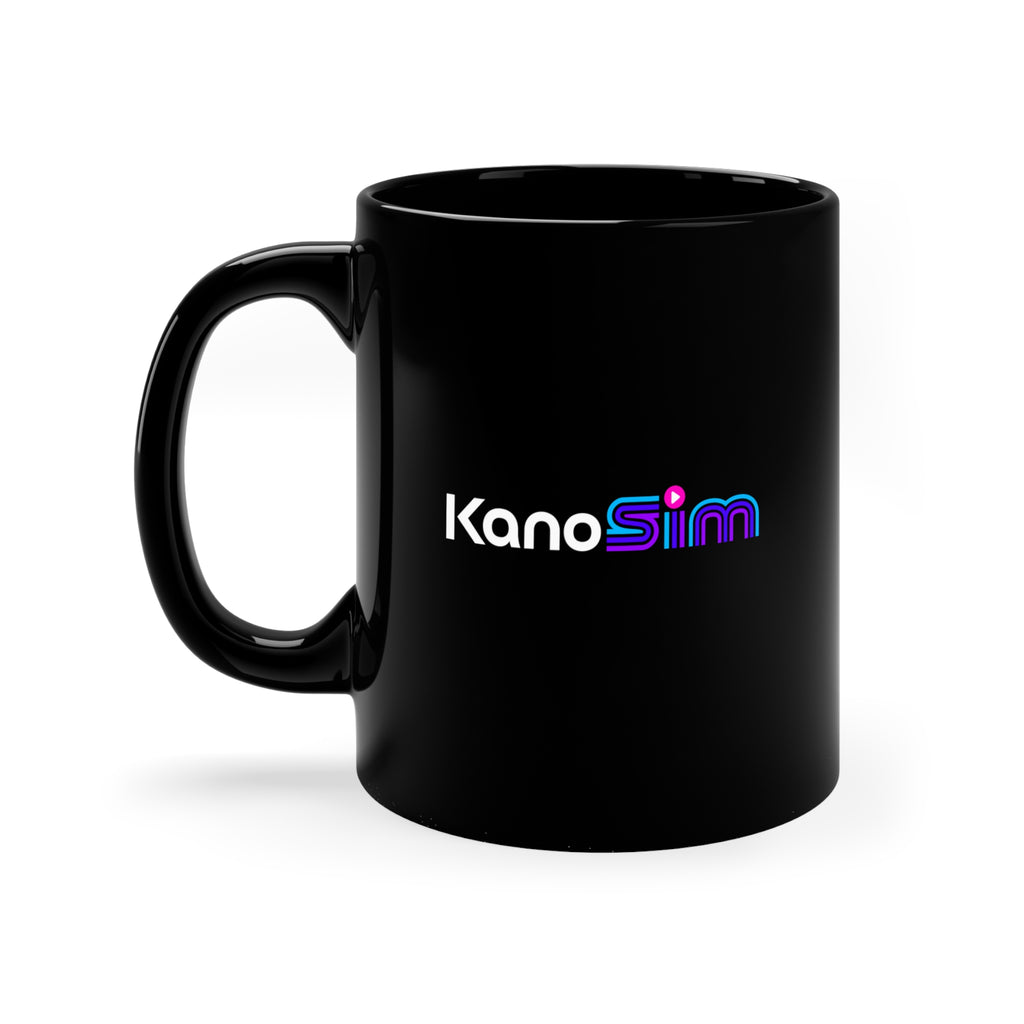 Black 11oz Coffee Mug — 'KanoSim' Retro Neon Logo