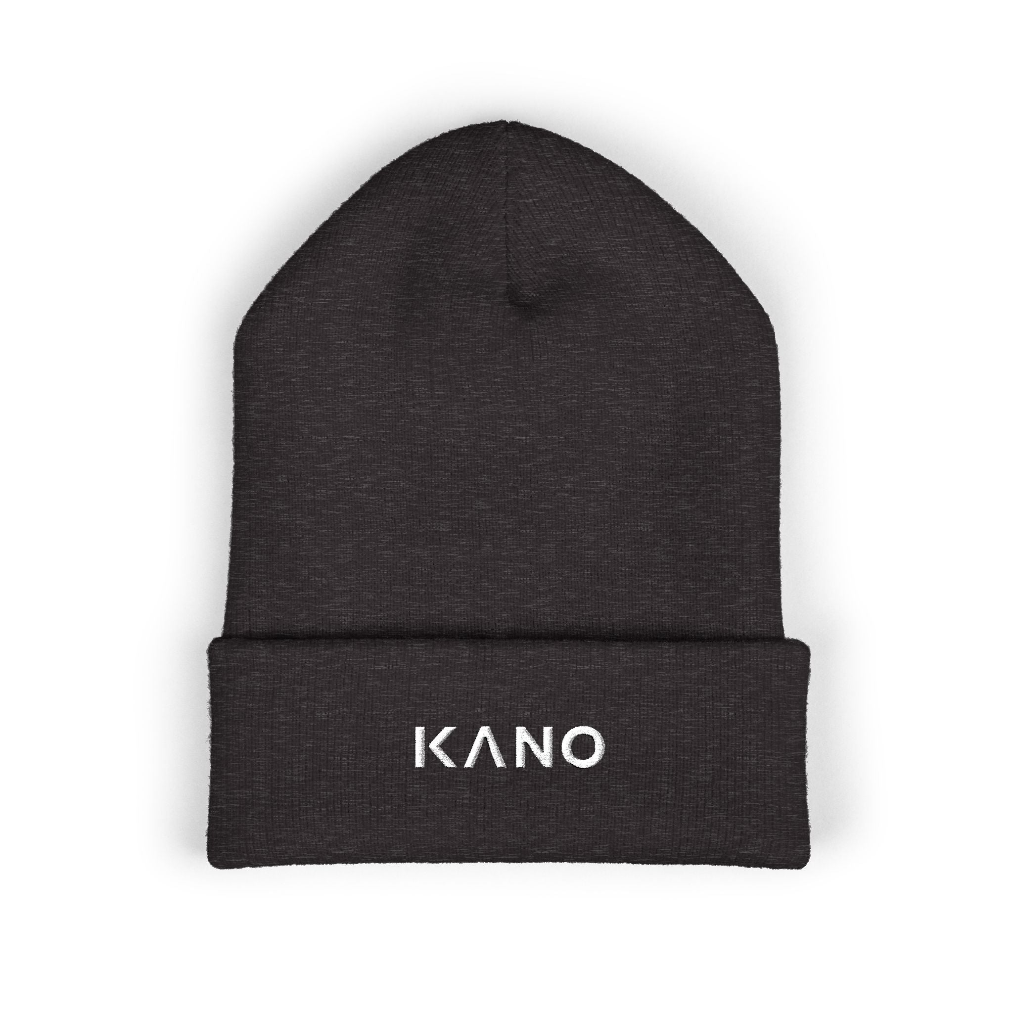 Embroidered KANO Classic Cuffed Beanie — Retro Neon Logo Knit Hat
