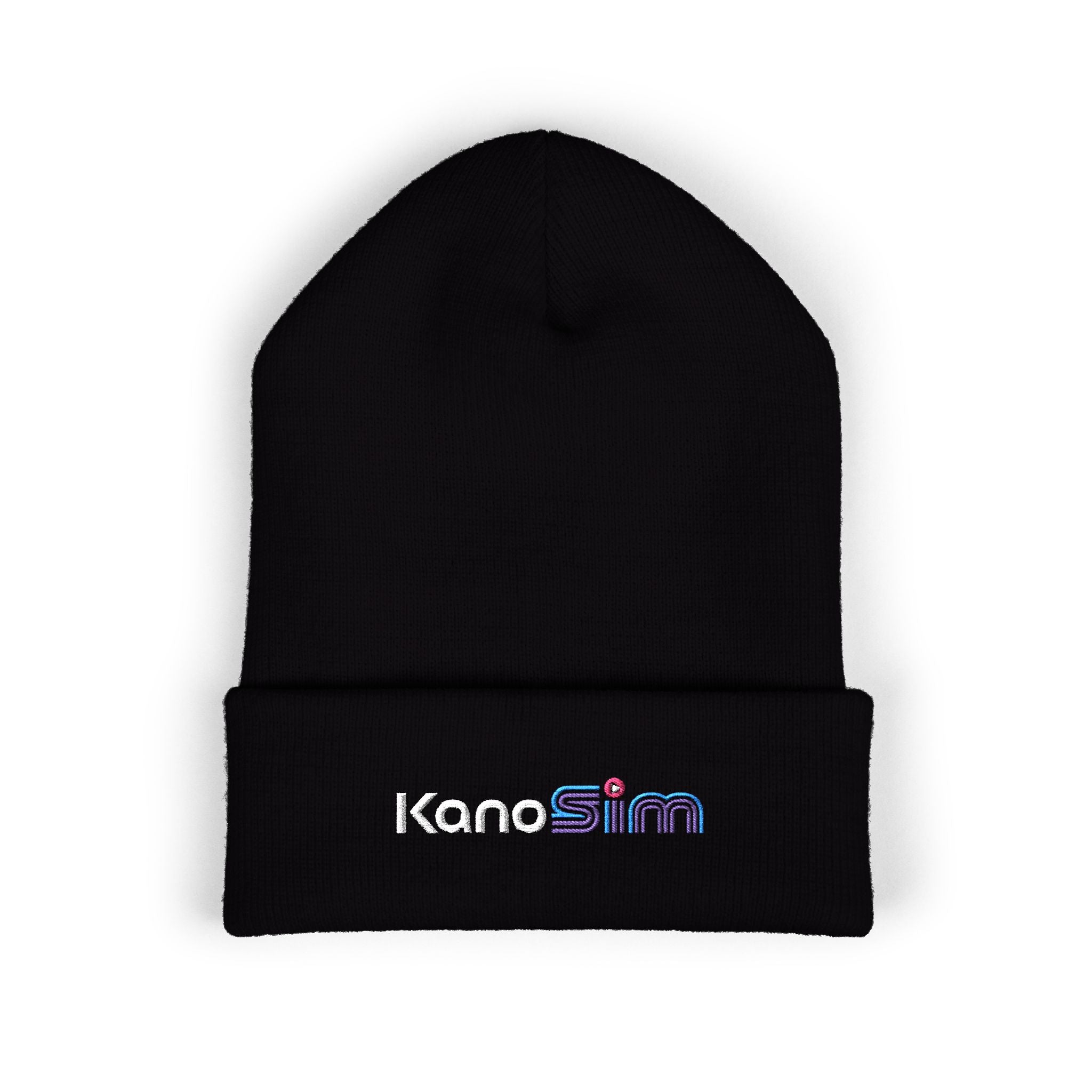 Embroidered KanoSim Classic Cuffed Beanie — Retro Neon Logo Knit Hat